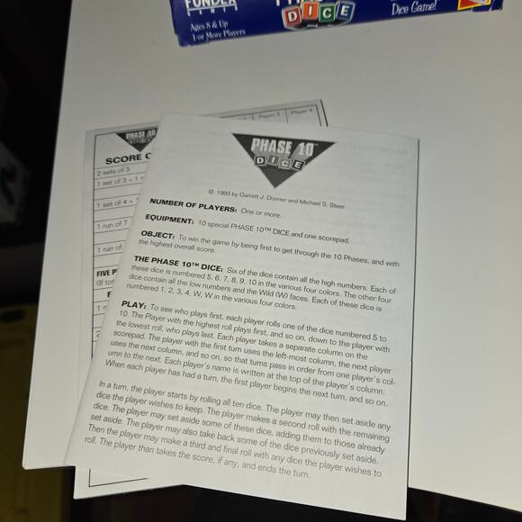 Phase 10 Dice game 1998 Fundex Games dice instructions and scorepad - Picture 6 of 12